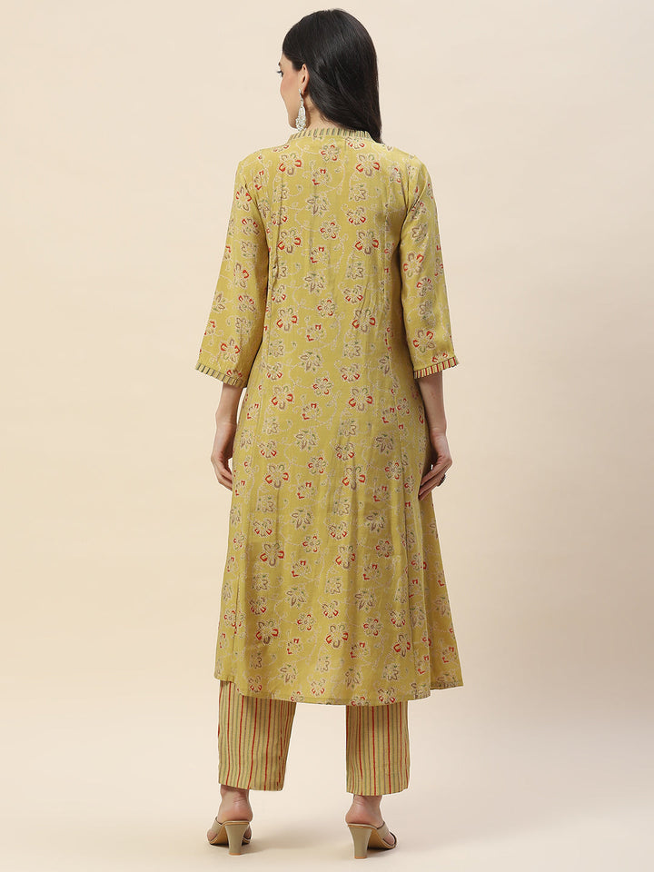 Yoke Embroidery Cotton Kurta With Pants
