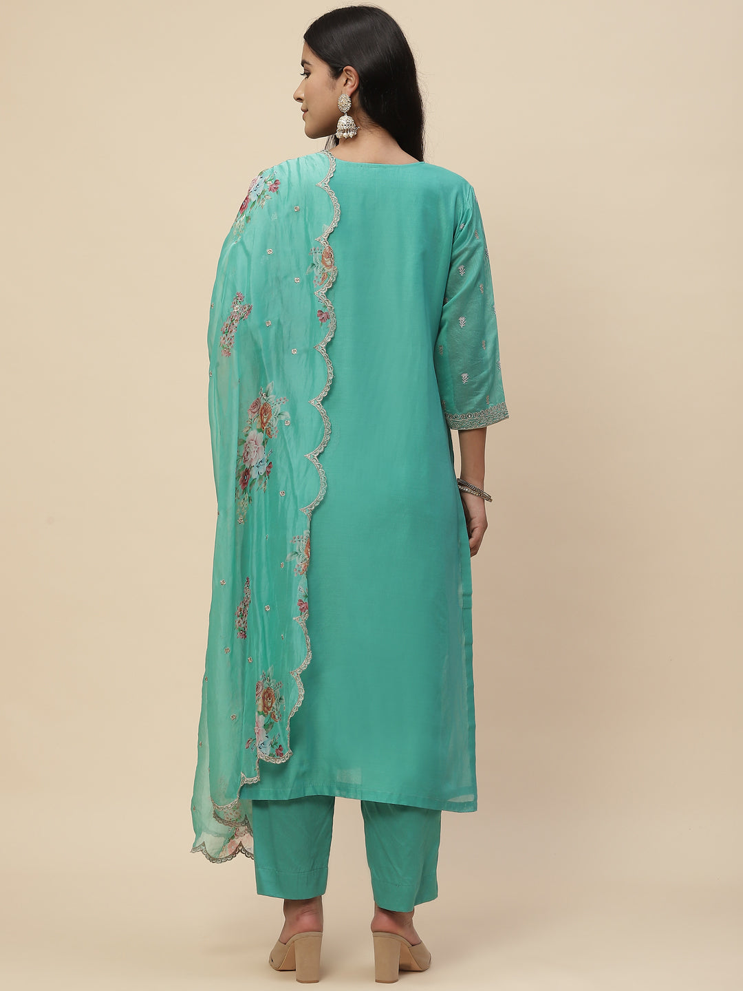 Resham Booti Cotton Kurta With Pants &amp; Dupatta