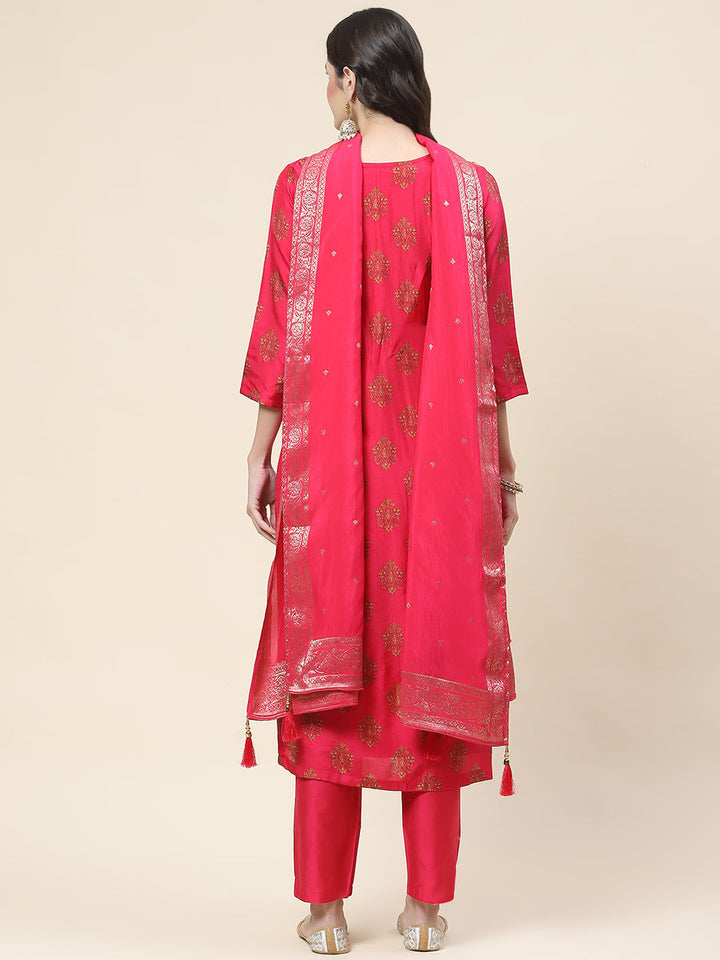 Floral Printed Handloom Kurta With Pants &amp; Dupatta