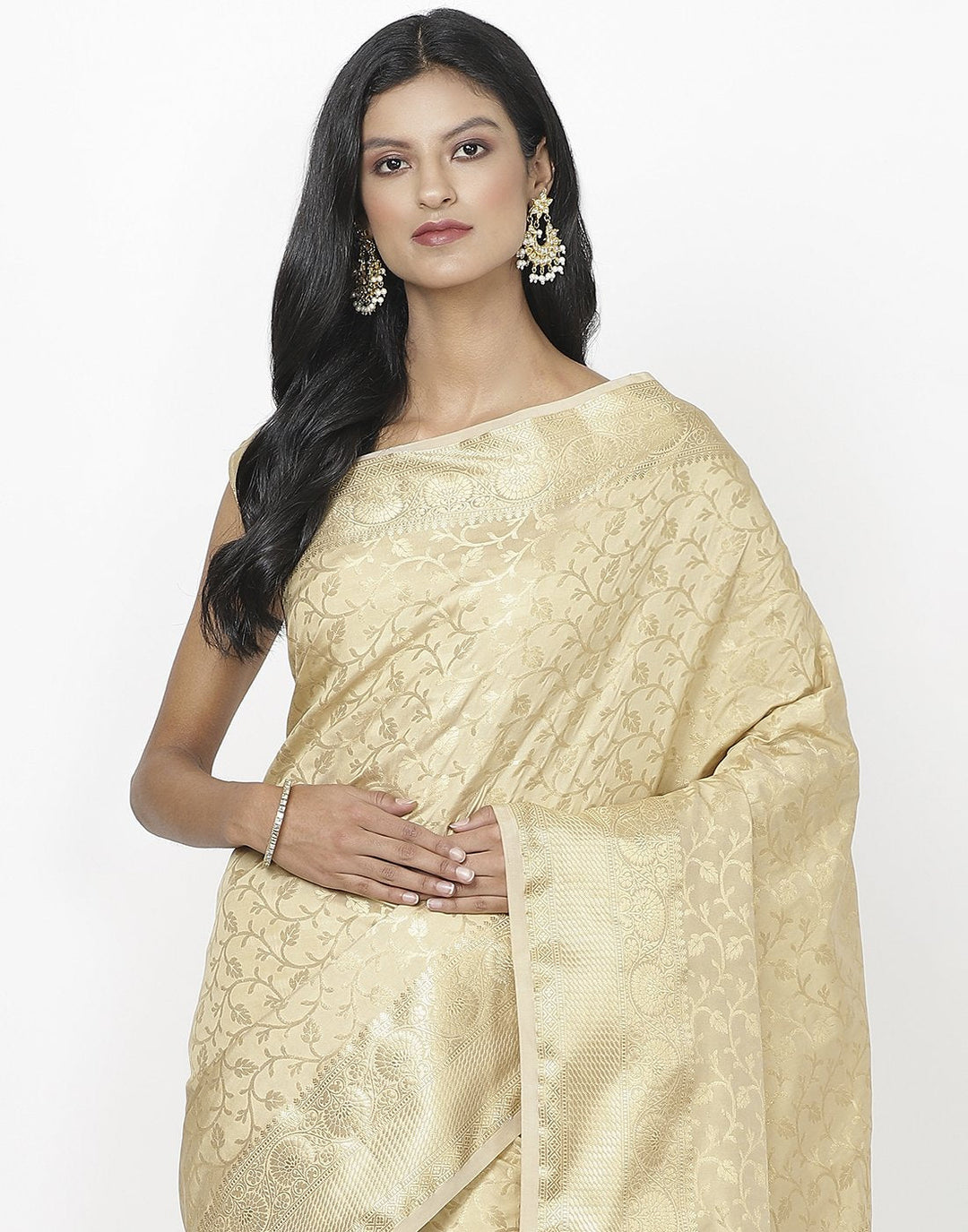 Beige Banarasi Art Handloom Saree