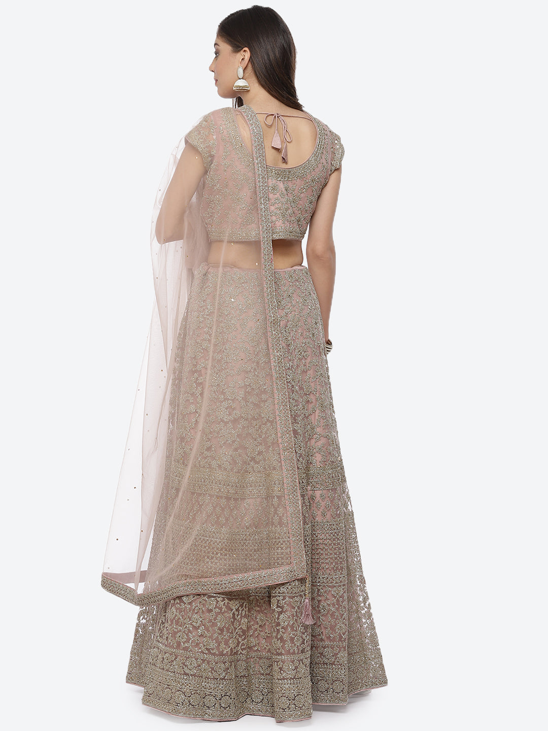 Zari Jaal Net Choli With Lehenga & Net Dupatta
