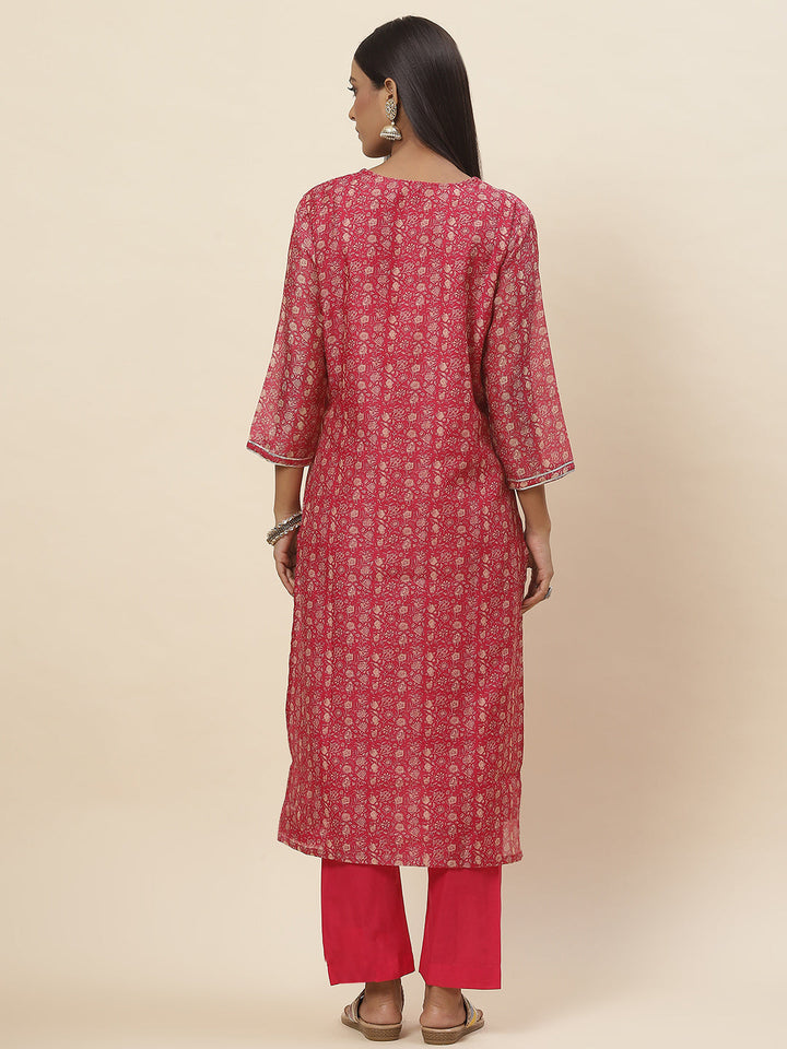 Floral Printed Chanderi Kurta With Pants