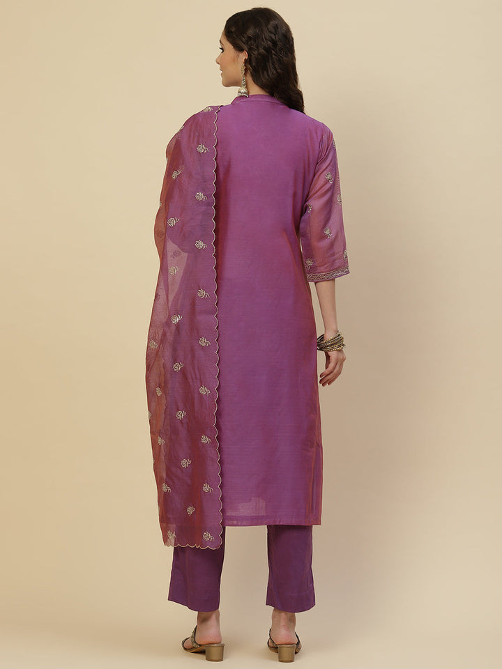 Zari Booti Cotton Kurta With Pants &amp; Dupatta