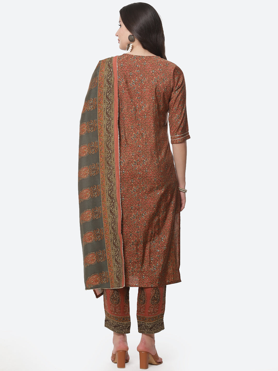 Cotton Muslin Printed Straight Kurti with Pant and Dupatta