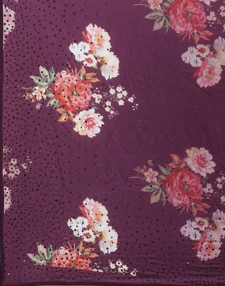 Digital Floral Printed Crepe Saree with Stone Work