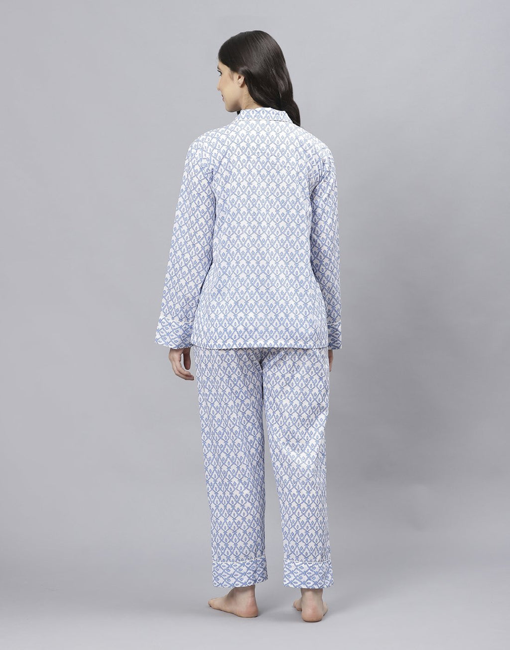 Blue Cotton Printed Comfort Wear