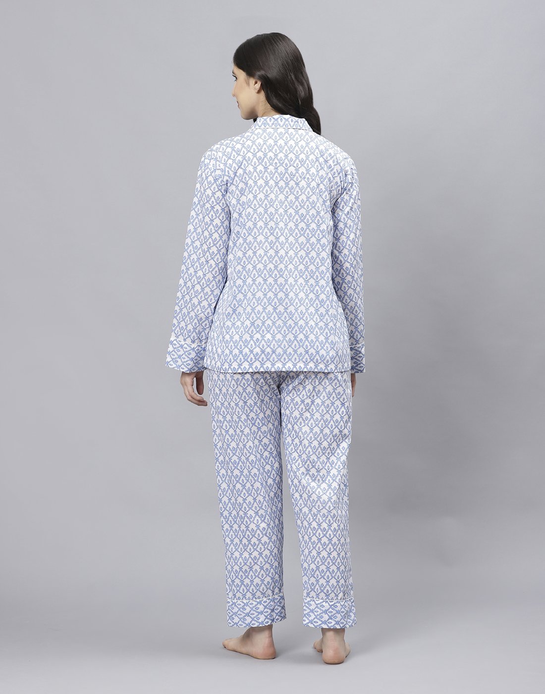 Blue Cotton Printed Comfort Wear