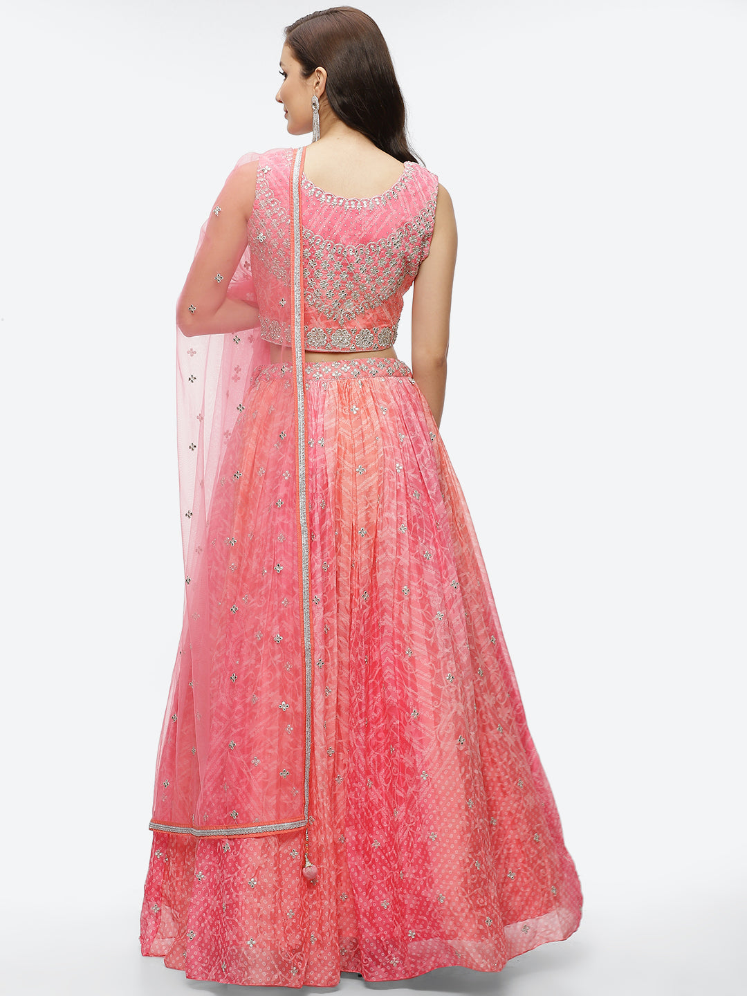 Zari Booti Embroidered Crepe Choli With Lehenga &amp; Net Dupatta