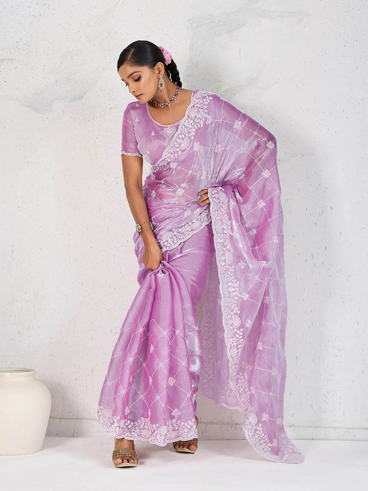 Sequin Embroidered Organza Saree