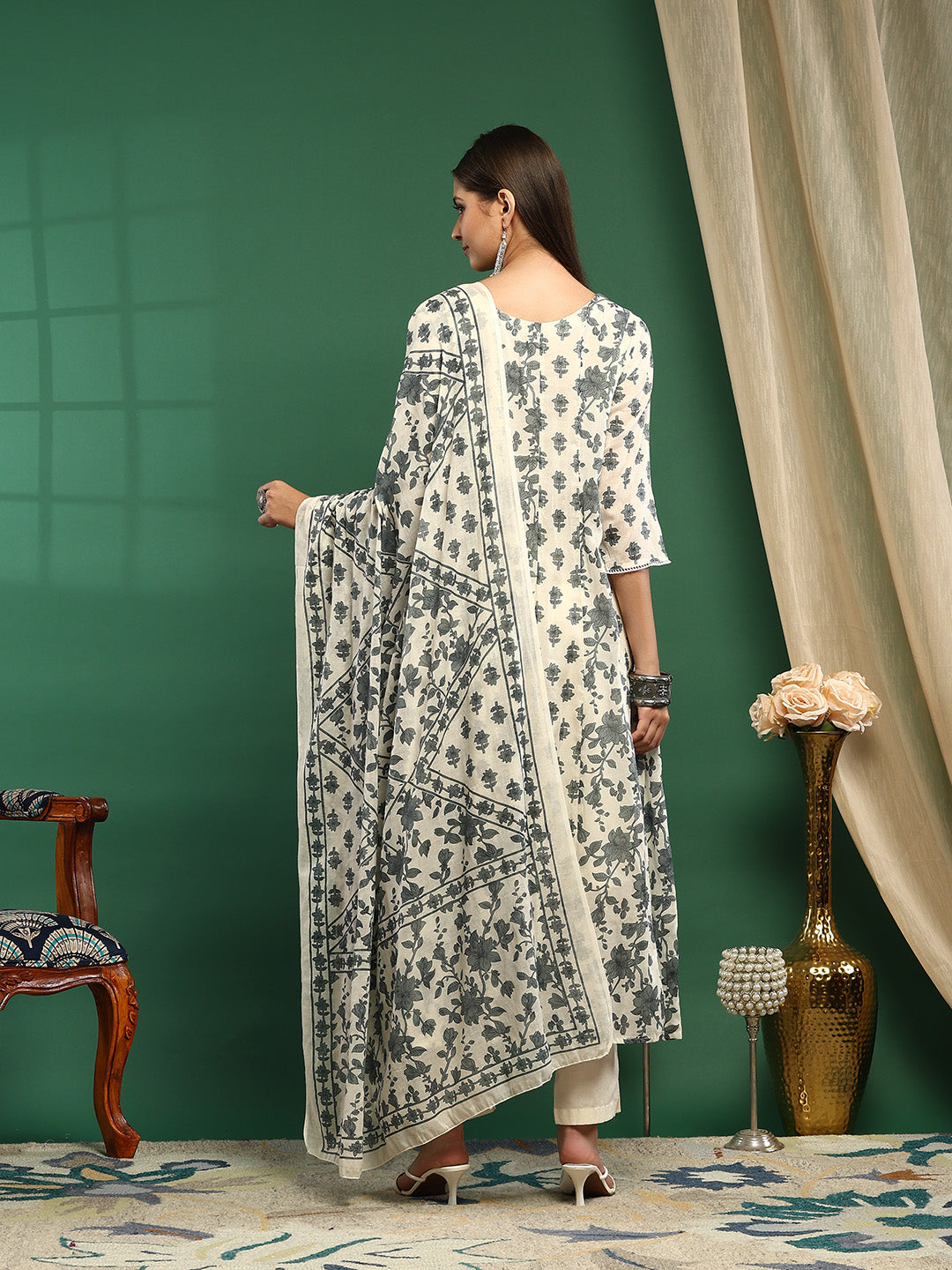 Printed Cotton Blend Kurta With Pant &amp; Dupatta