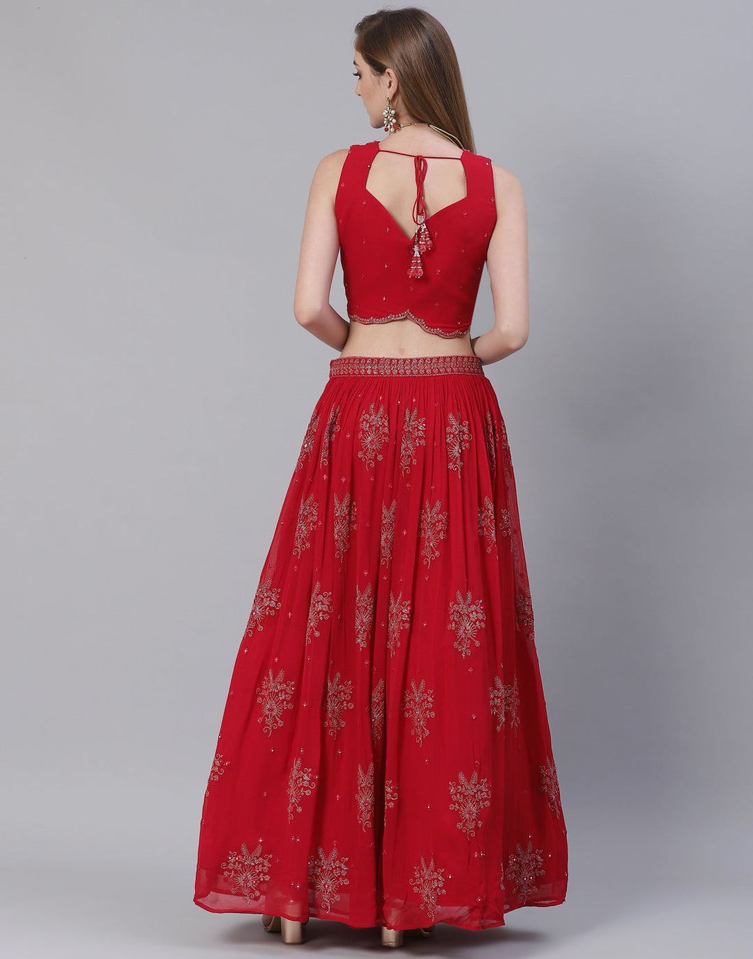 Georgette Lehenga Paired With Matching Crop Top