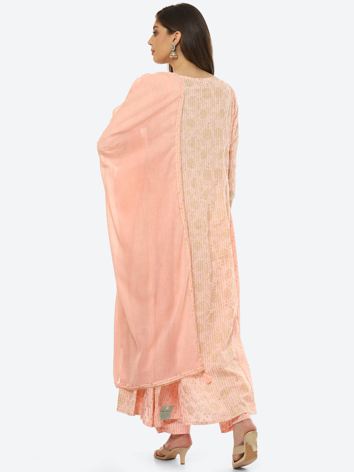 Gota Work Cotton Kurta With Pant &amp; Dupatta