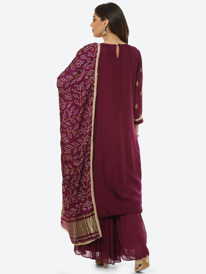 Zari Booti Neck Zari Embroidered Handloom Kurta With Palazzo &amp; Dupatta