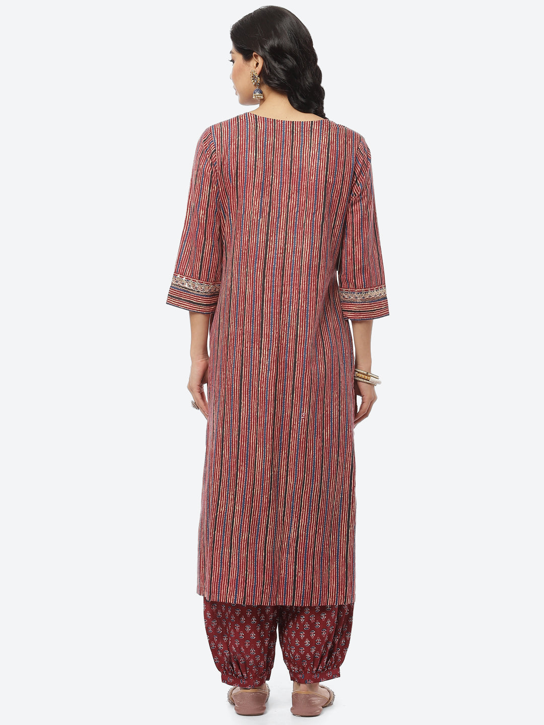Printed Zari Neck Cotton Kurti With Afghani Pant