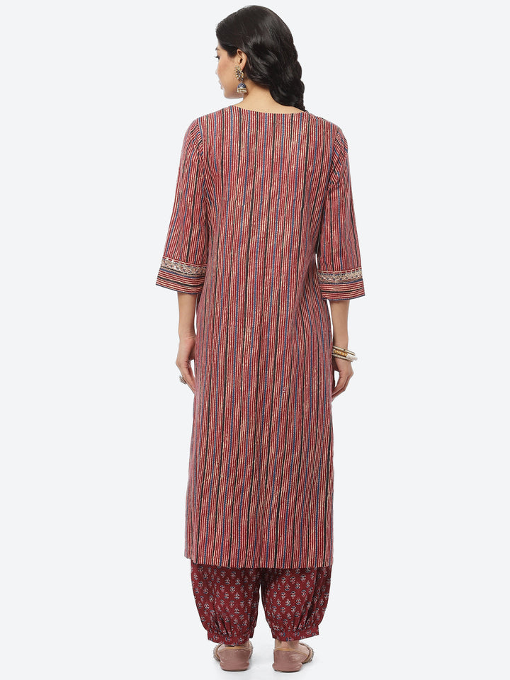Printed Zari Neck Cotton Kurti With Afghani Pant
