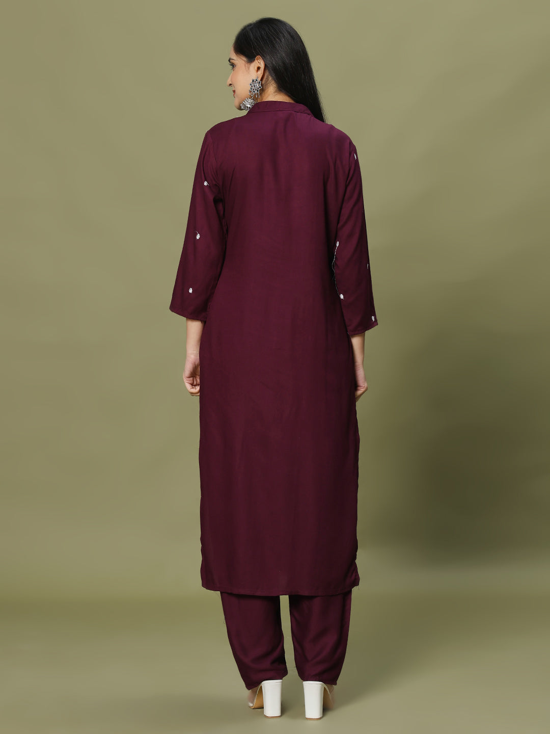 Resham Embroidery Cotton Blend Kurta With Pants
