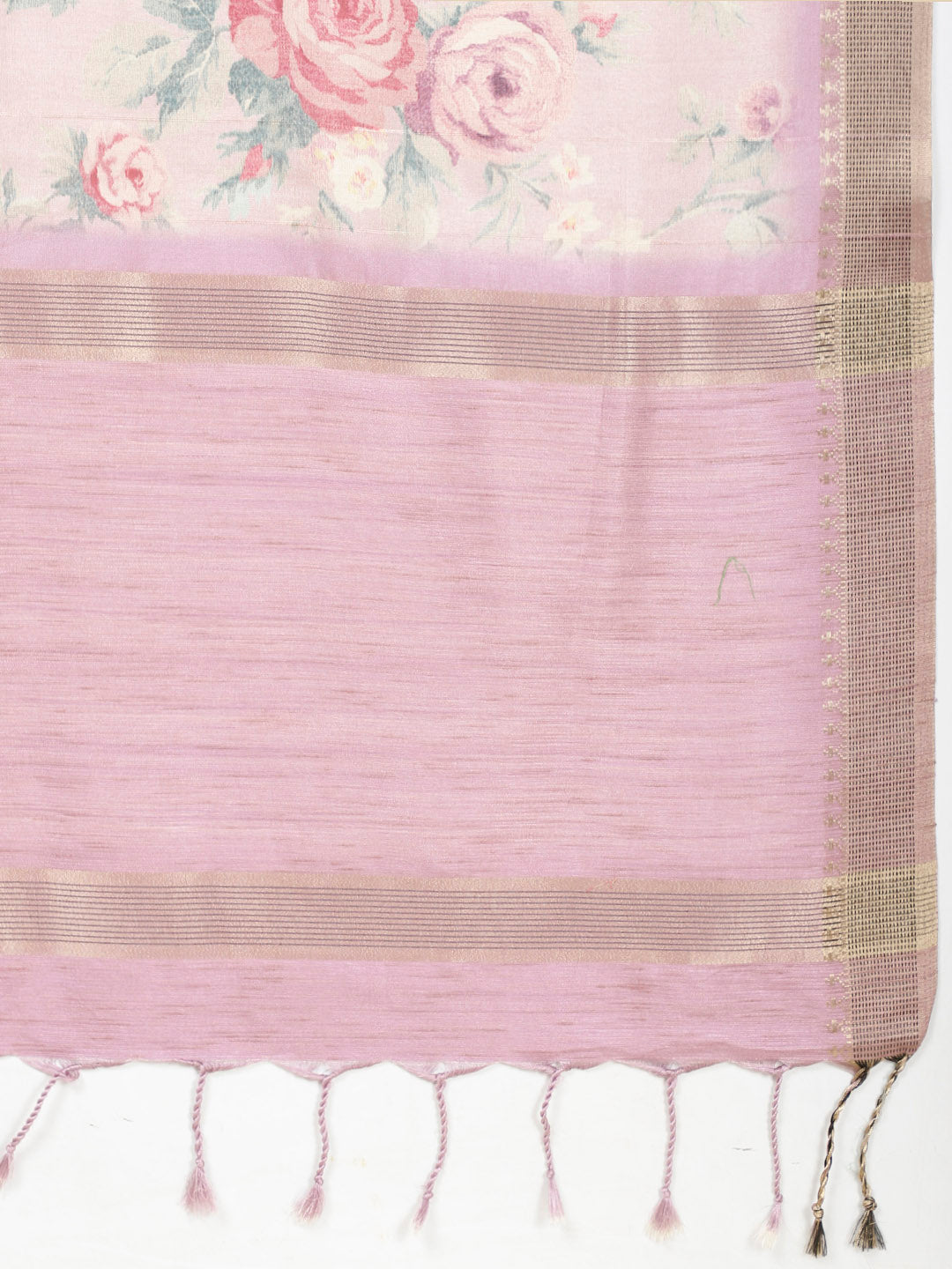 Digitally Floral Printed Tussar Saree