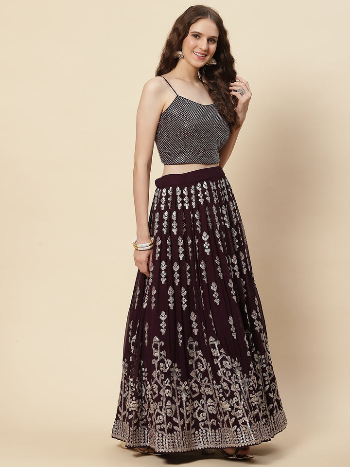 Gota Embroidered Georgette Choli Jacket With Lehenga &amp; Net Dupatta