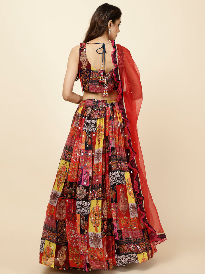 Sequence Embroidered Georgette Choli With Lehenga &amp; Dupatta