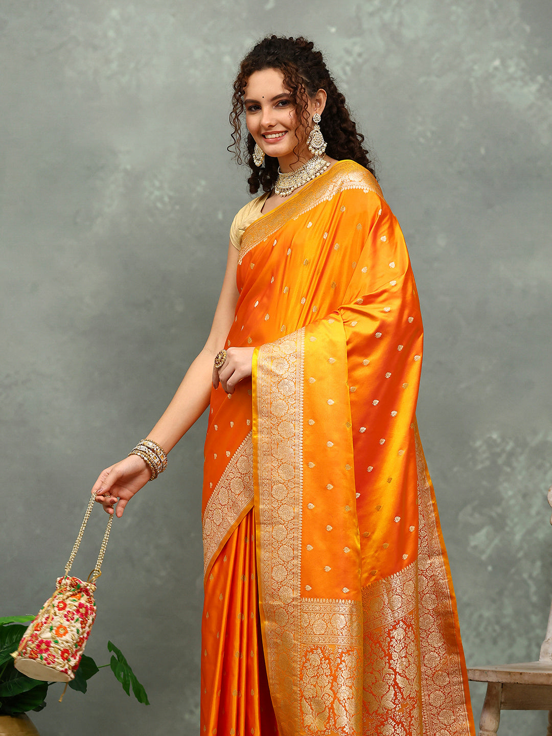 Zari Border Booti Art Silk Woven Saree