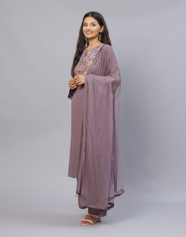 Embroidered Georgette Kurti Palazzo with Dupatta