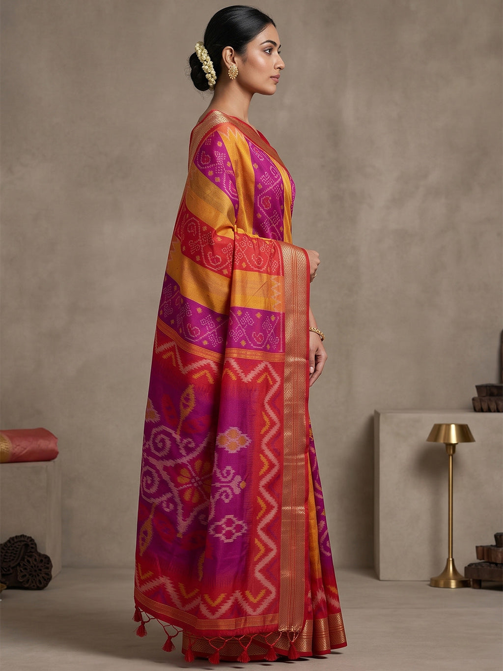 Multi-Color Cotton Blend Woven Saree