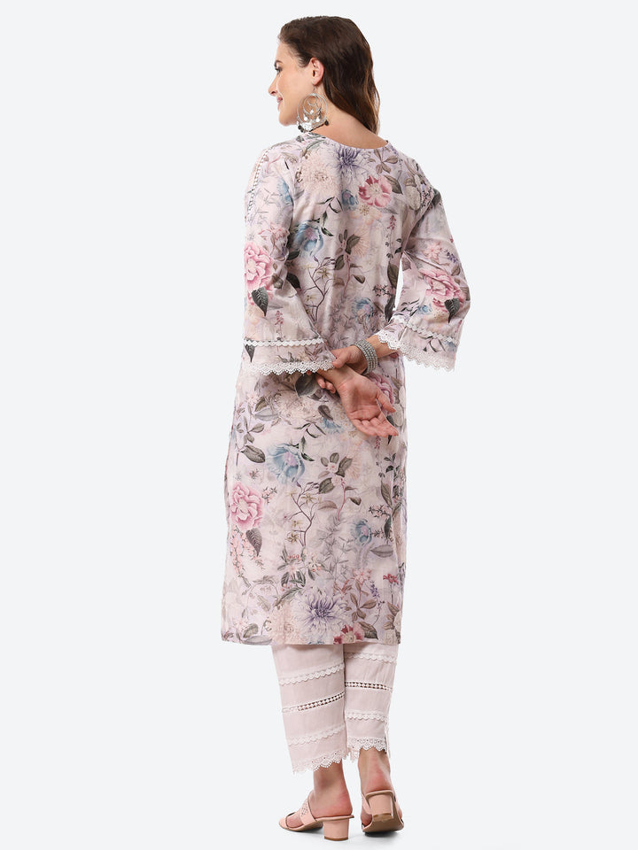 Digital Floral Printed Cotton Kurta With Pant