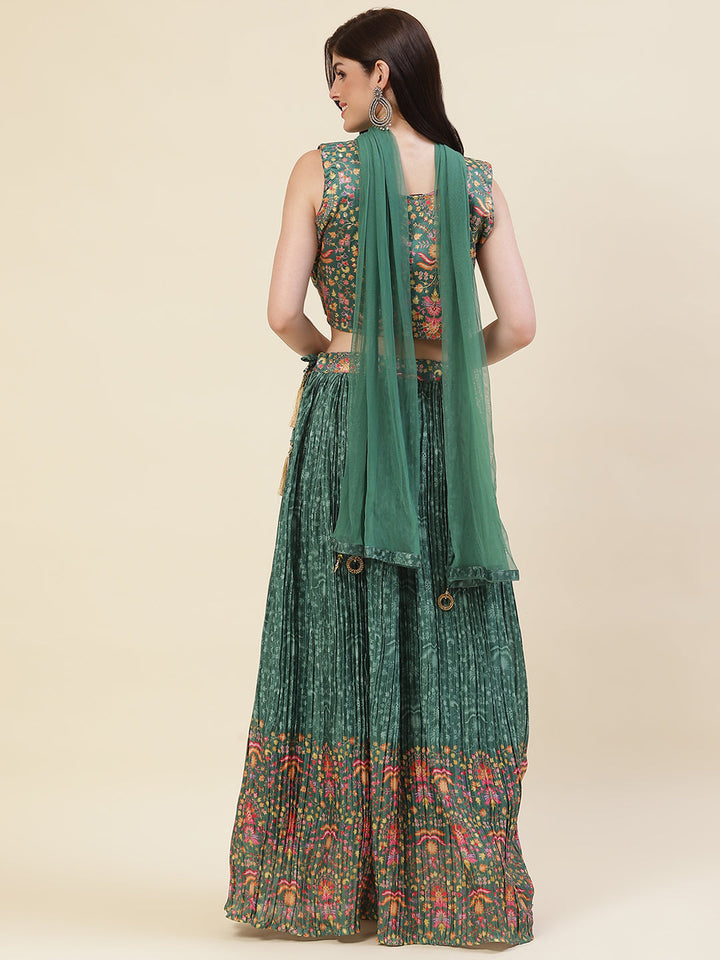 Floral Printed Crepe Choli With Lehenga &amp; Dupatta