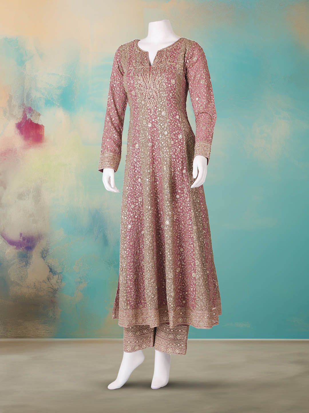 Embroidered Georgette Kurta With Pant &amp; Dupatta