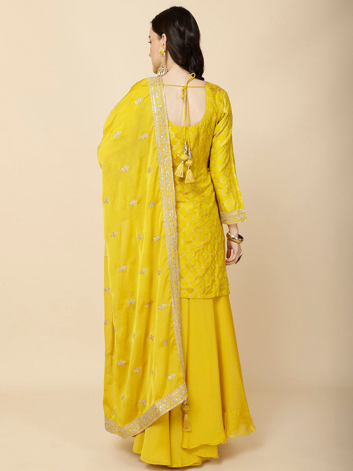 Zari Jaal Embroidery Handloom Suit Set With Dupatta &amp; Palazzo