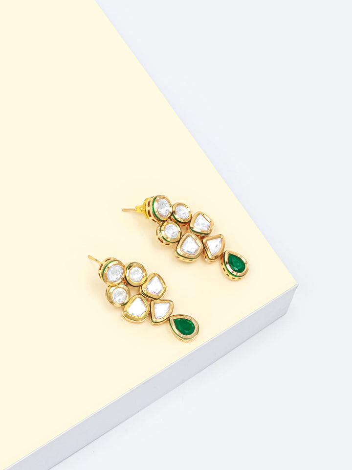 Silver-Green Kundan Necklace Set With Earrings