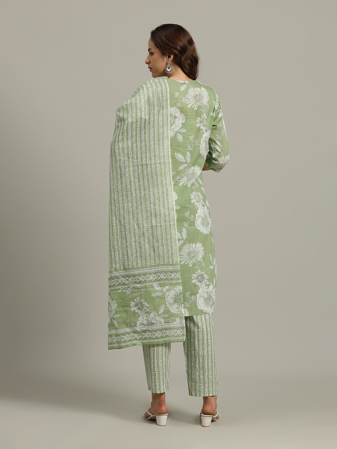 Floral Parinted Cotton Blend Kurta With Pants &amp; Dupatta