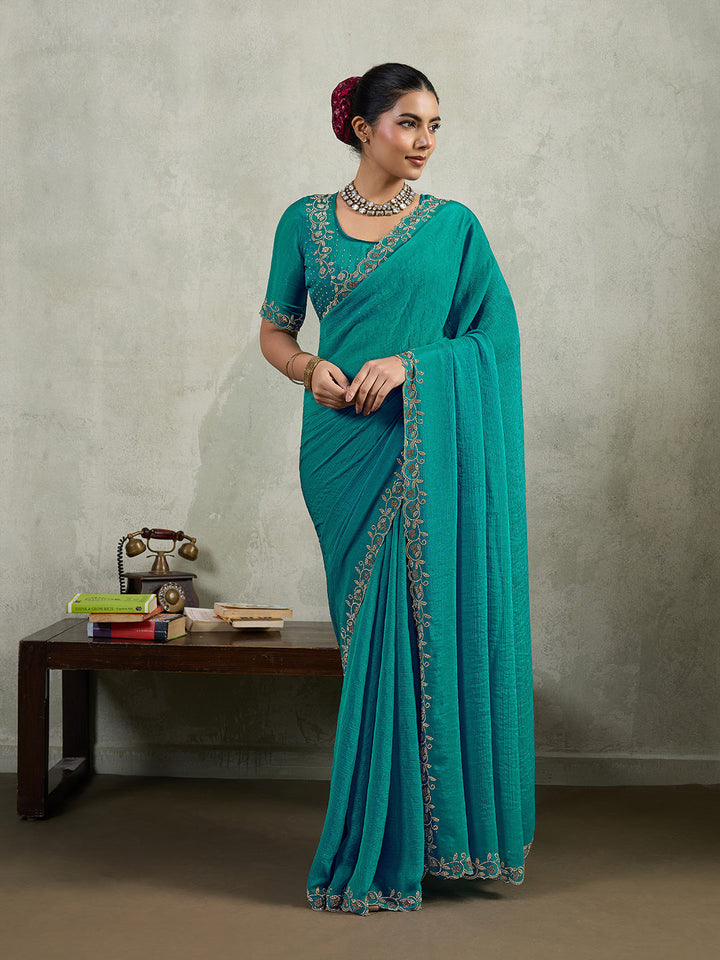 Embroidered Satin Saree