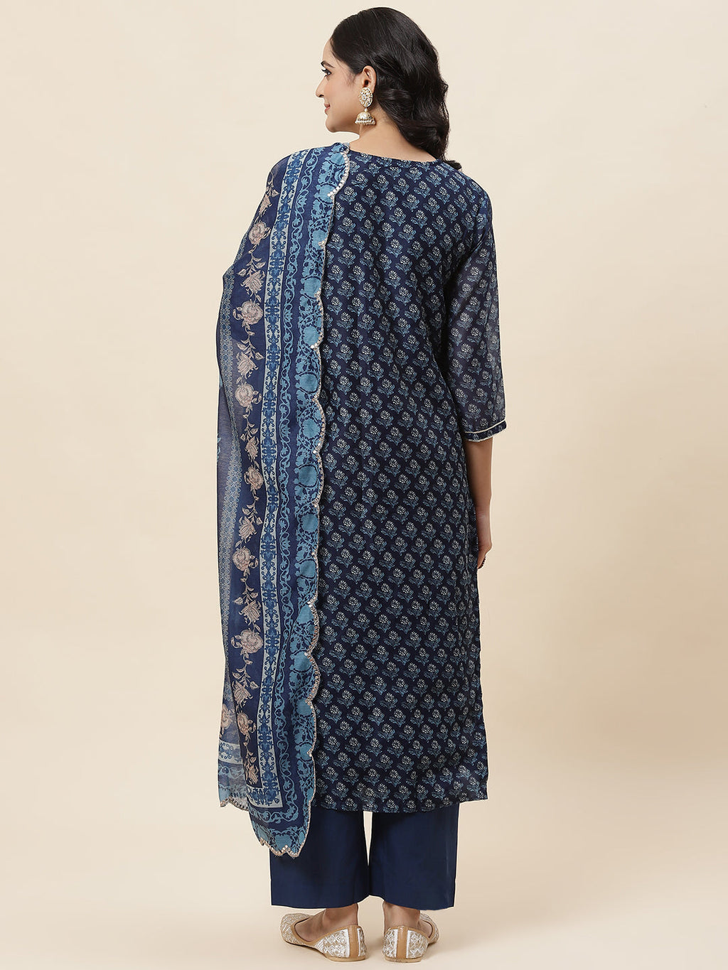 Floral Printed Chanderi Kurta With Pants & Dupatta