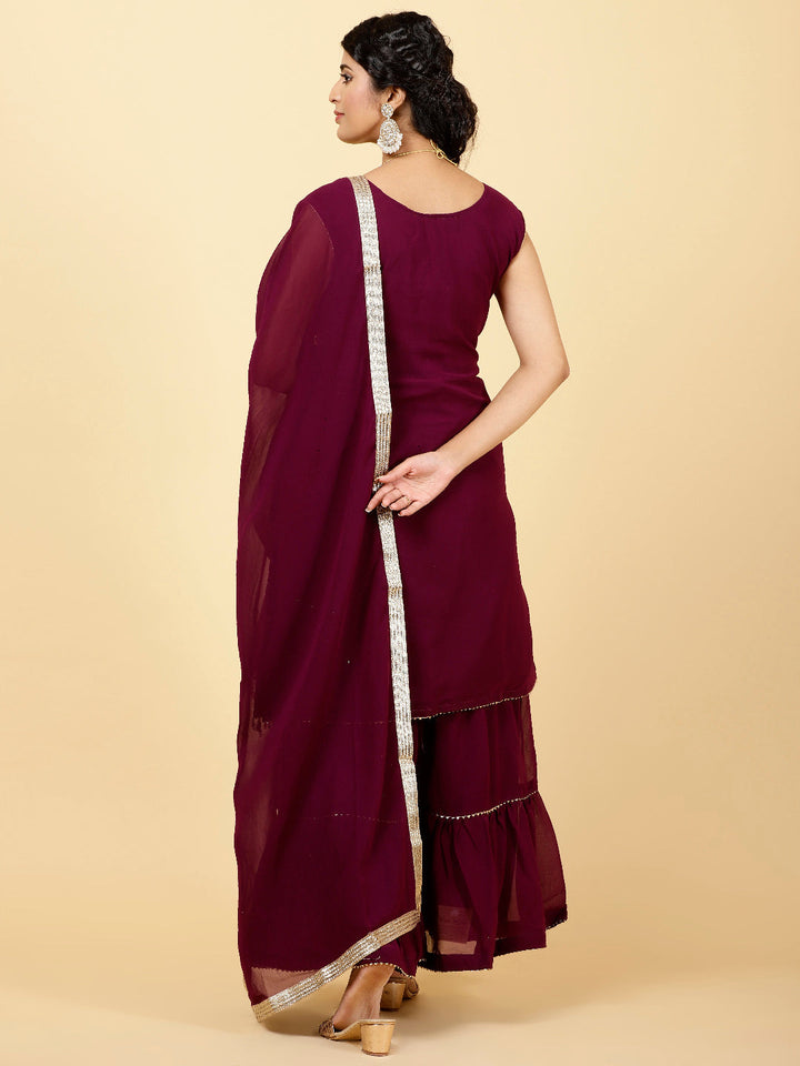 Sequen Georgette Kurta With Garara &amp; Dupatta
