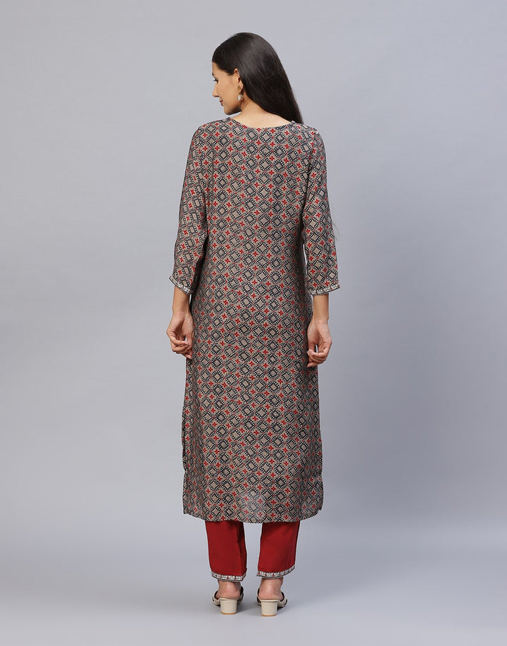 Yoke Embroidered Cotton Printed Kurti Pant Set