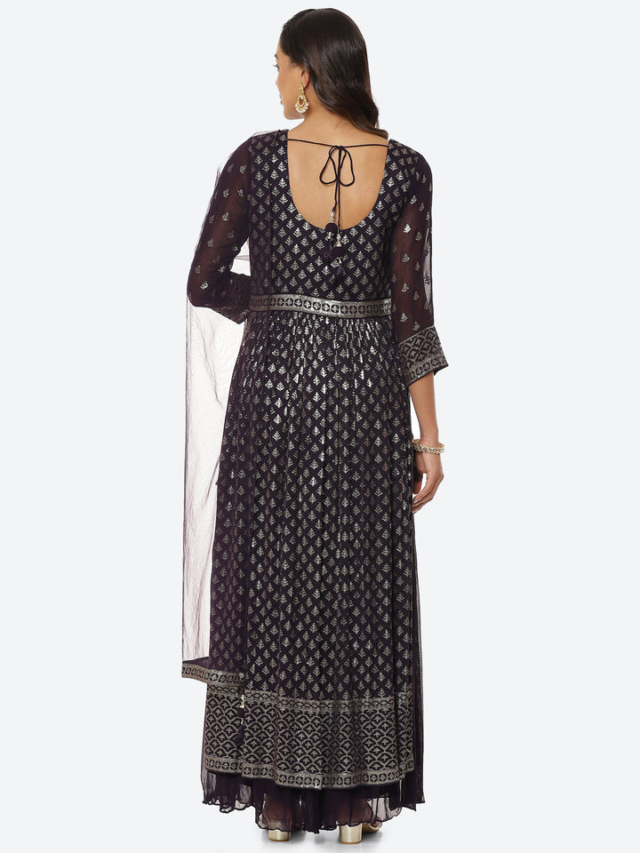 Resham Sequin Booti Georgette Kurta With Palazzo &amp; Dupatta