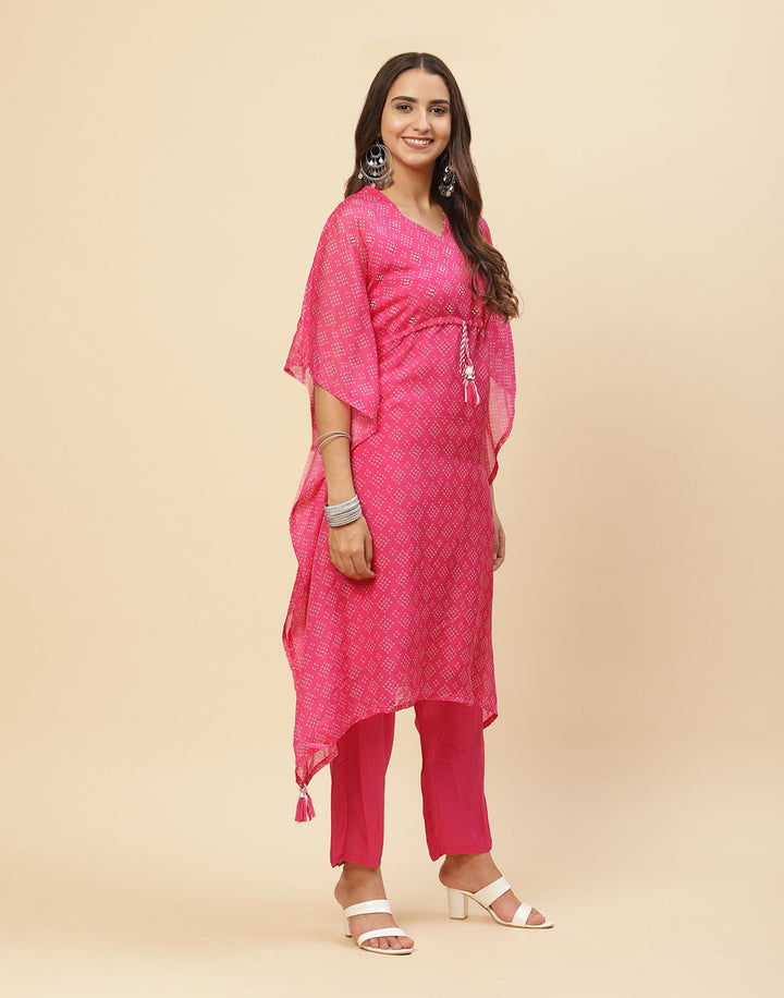 Printed Organza Kaftan Kurti With Pant