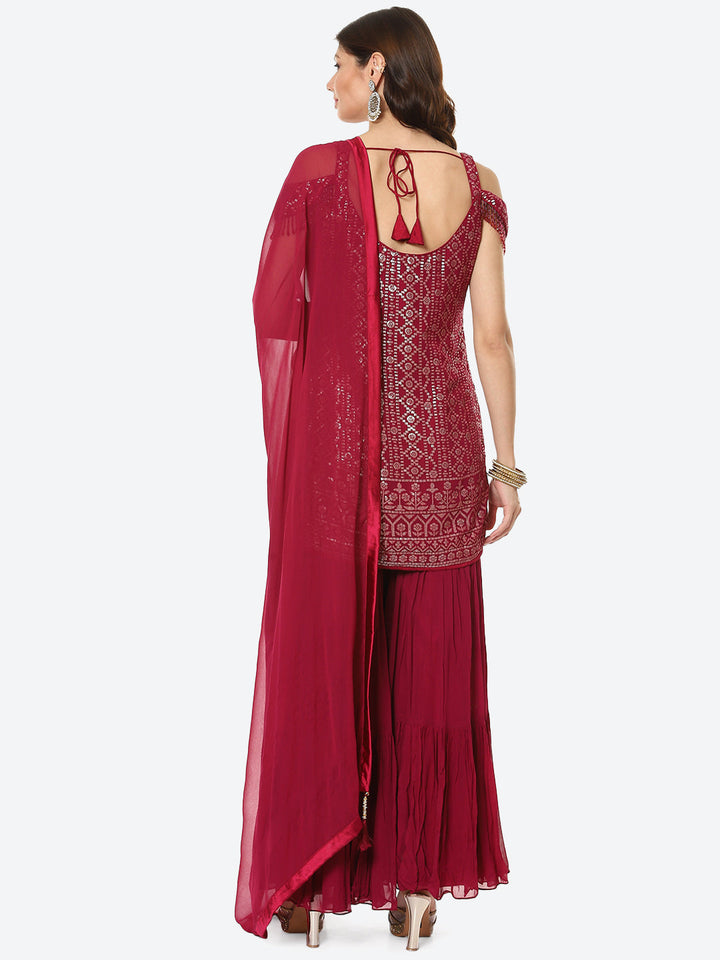 Sequin Georgette Kurti With Palazzo &amp; Georgette Dupatta