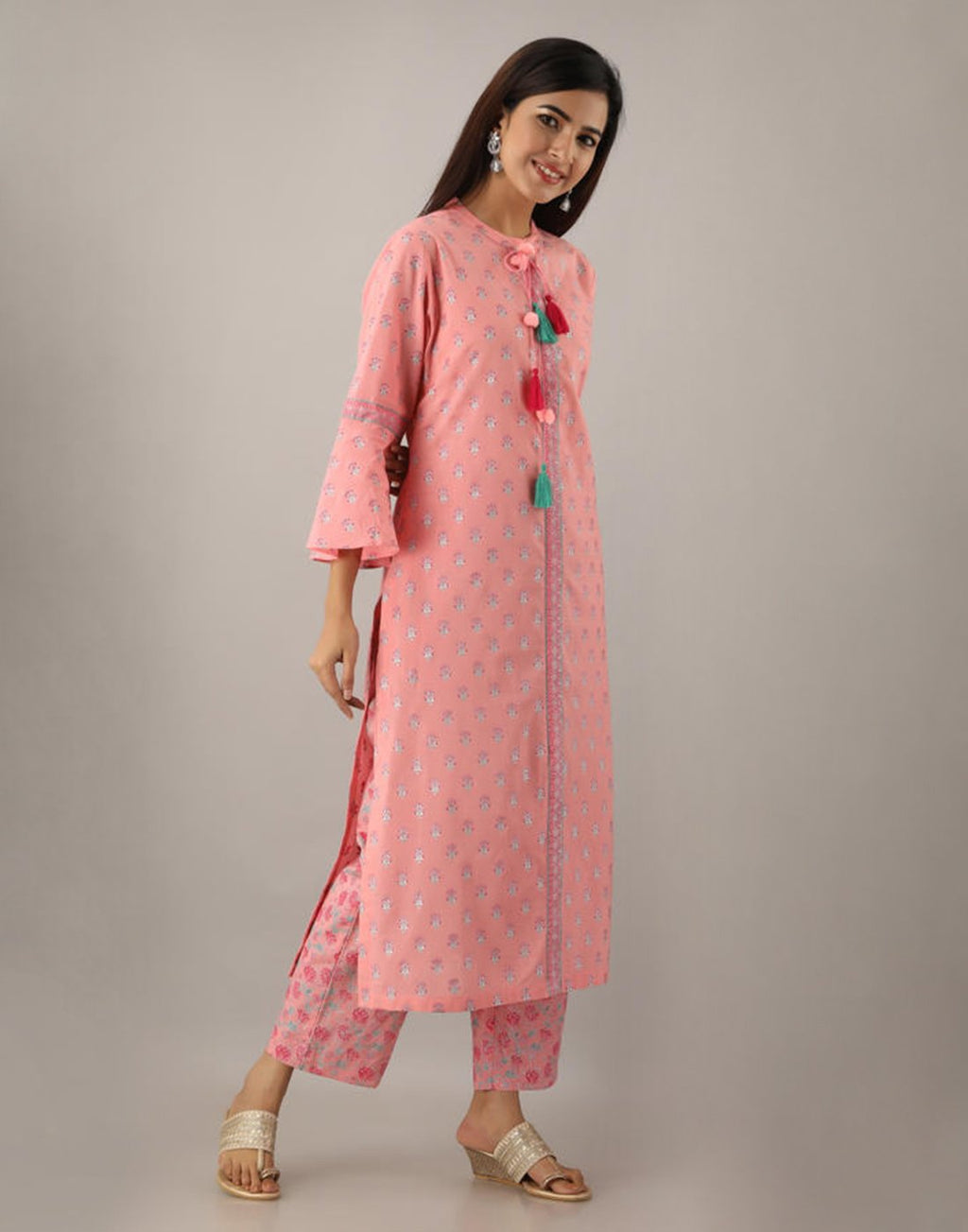 Printed Cotton Kurti And Pant With Bell Sleeves