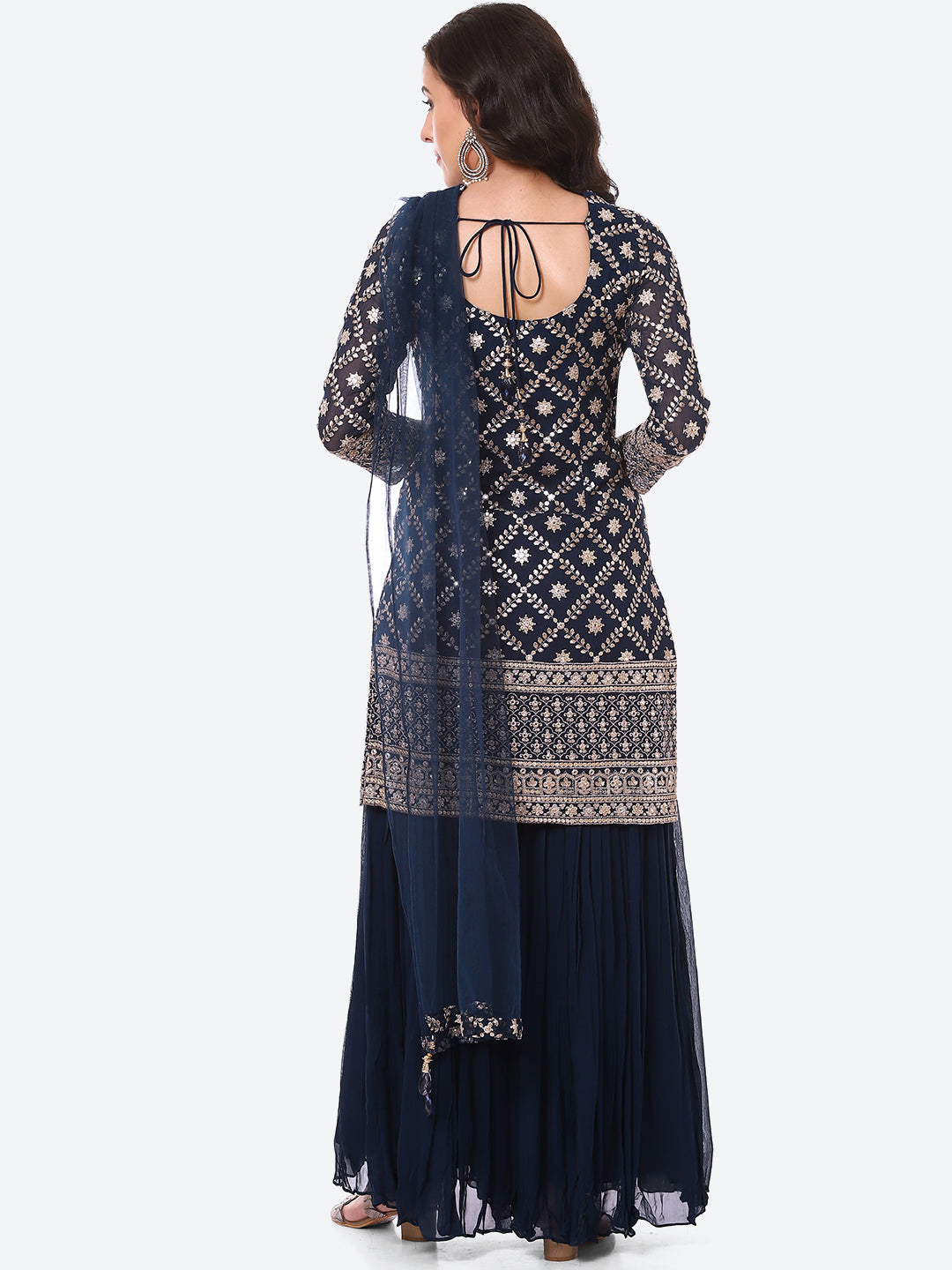 Zari Zaal Embroidered Georgette Kurti With Sharara &amp; Dupatta