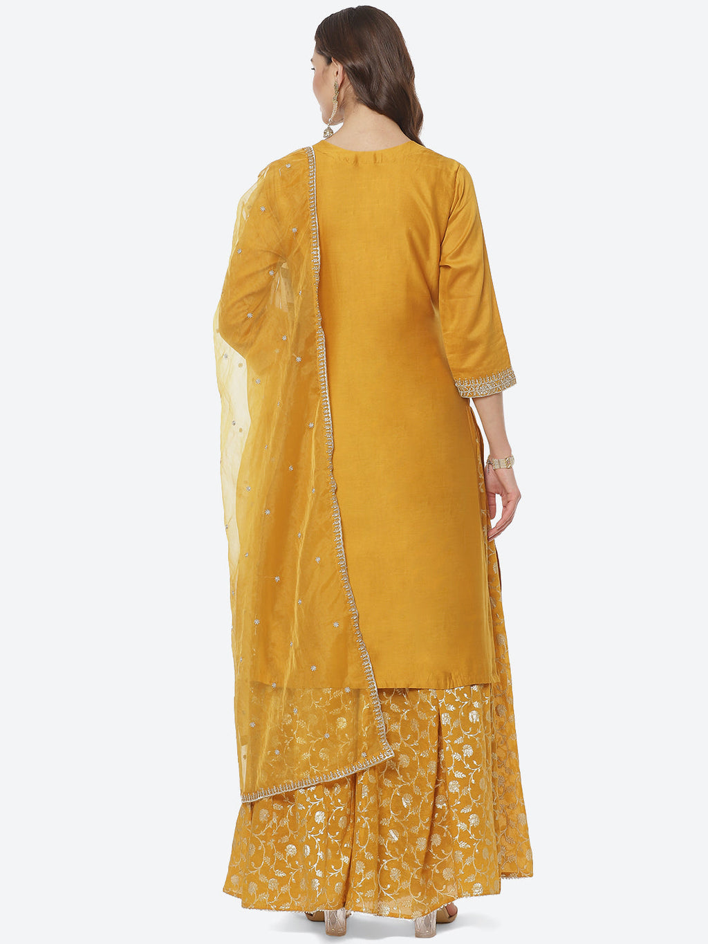 Embroidered Zari Cotton Stitched Salwar Kameez With Organza Dupatta