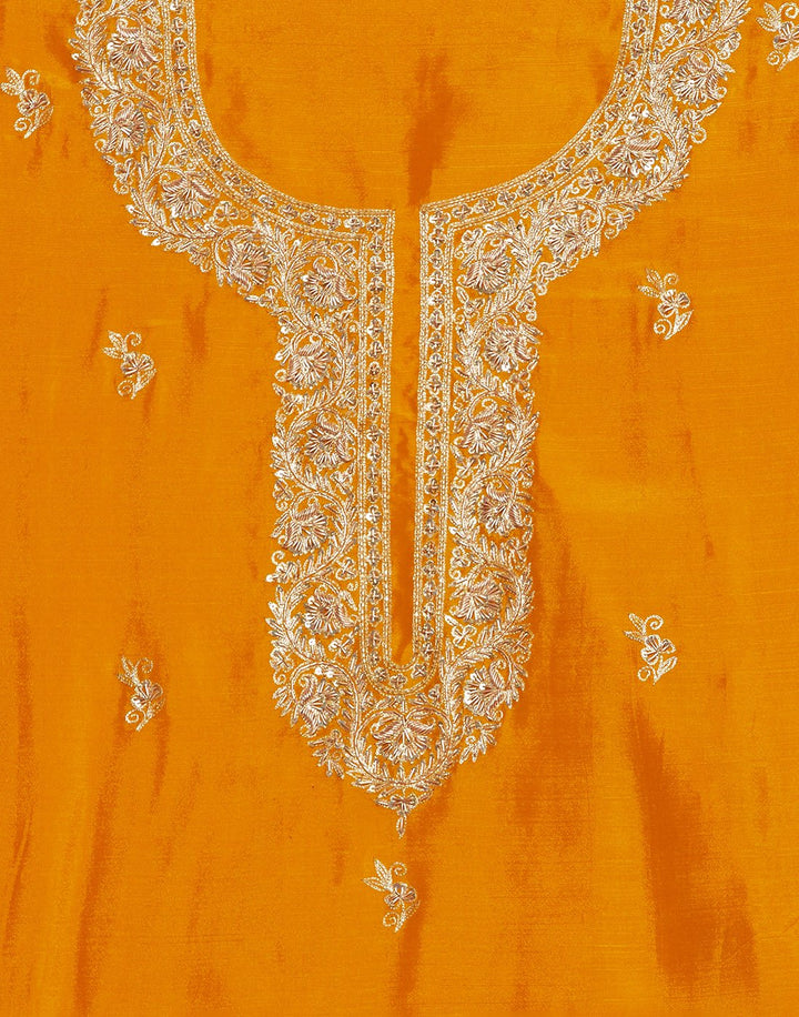 Embroidered Art Handloom Dupion Suit Piece With Bandhini Dupatta