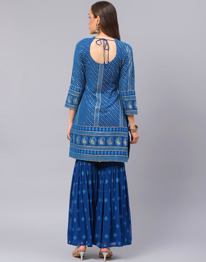 Sequin Georgette Kurti With Sharara &amp; Net Dupatta