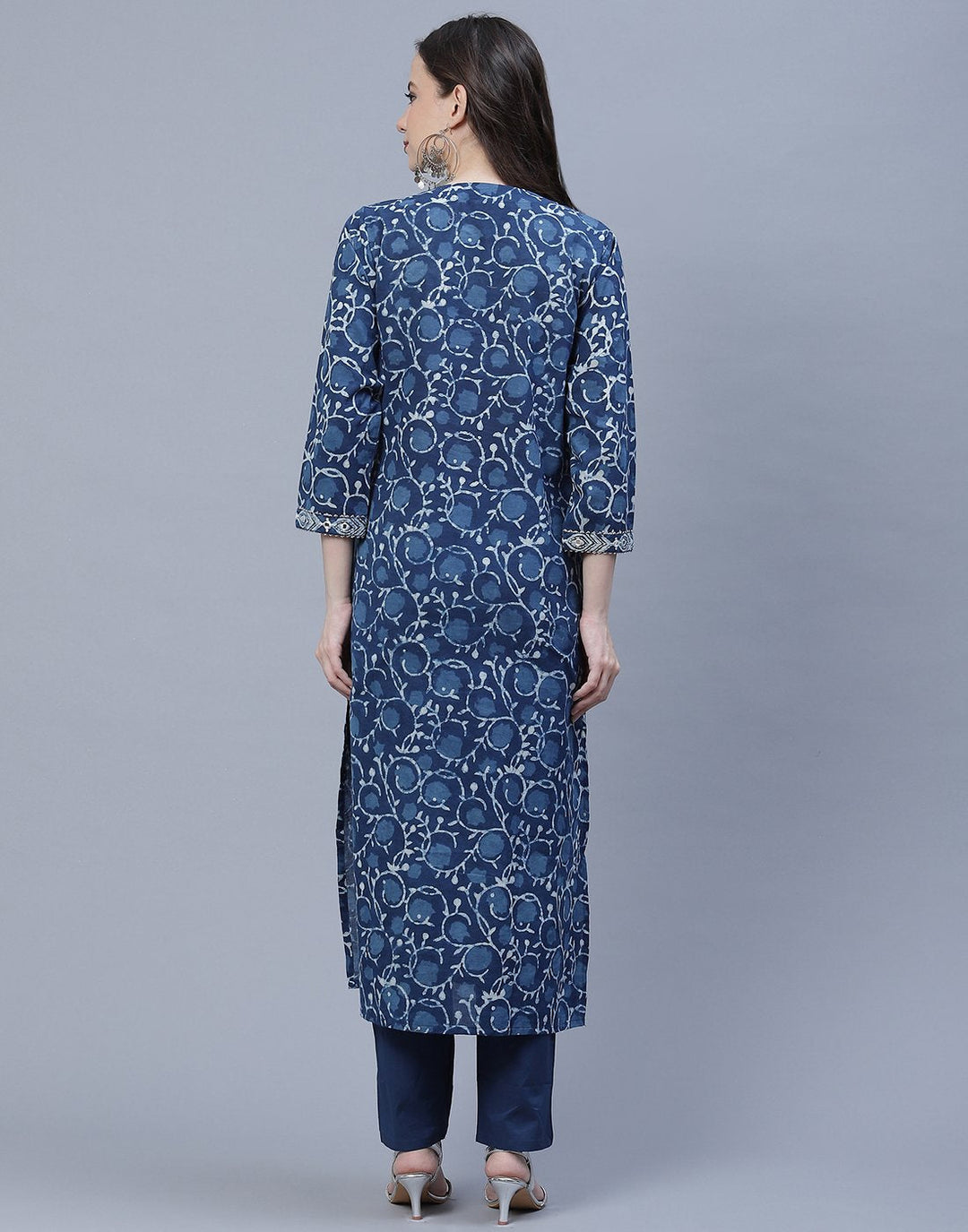 Indigo Cotton Printed Kurti Pant Set