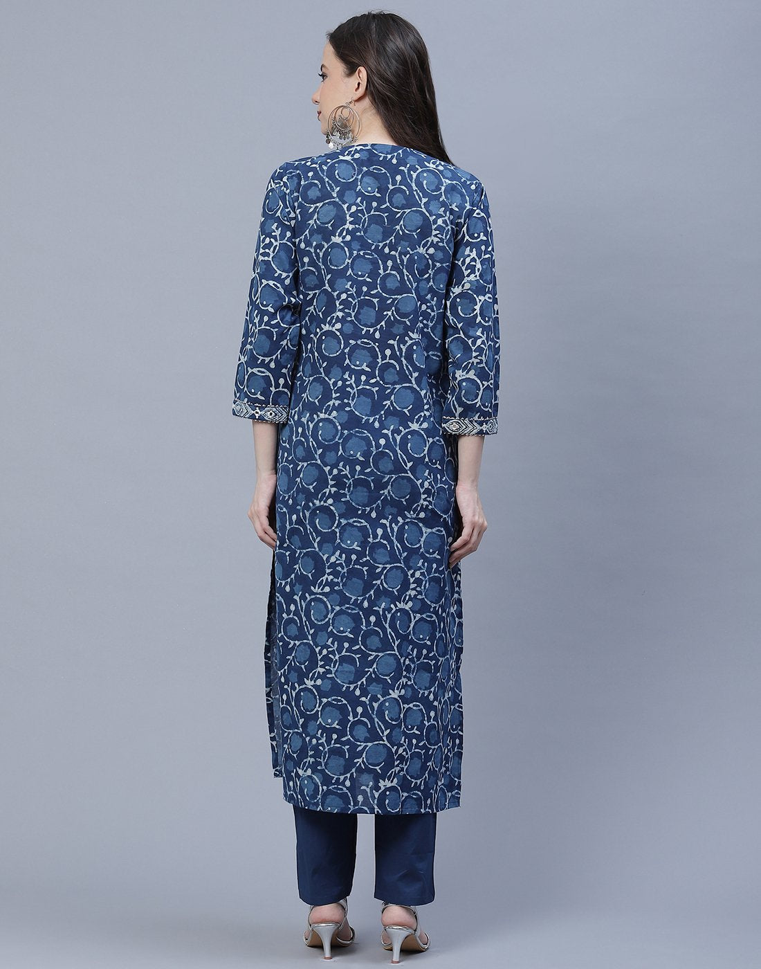 Indigo Cotton Printed Kurti Pant Set
