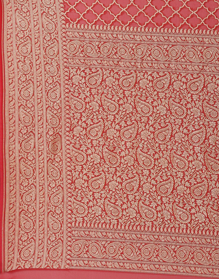 MBZ Meena Bazaar-Red Georgette Banarasi Khaddi Saree