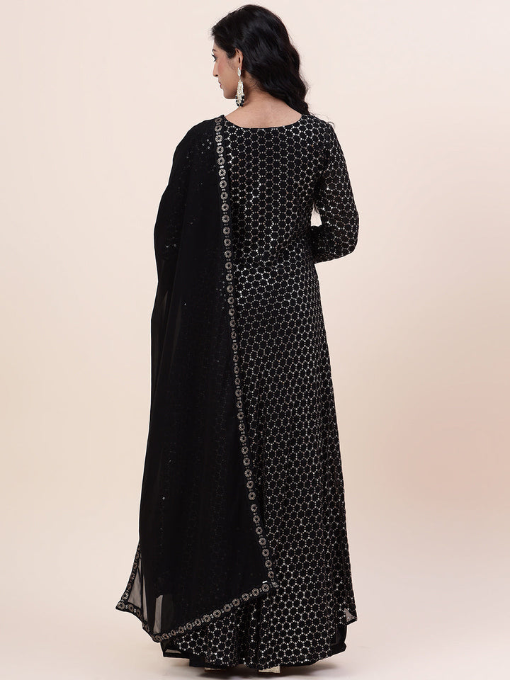 Sequin Embroidered Georgette Kurta With Palazzo &amp; Dupatta
