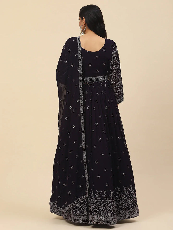 Resham Embroidered Georgette Kurta With Churidar &amp; Dupatta