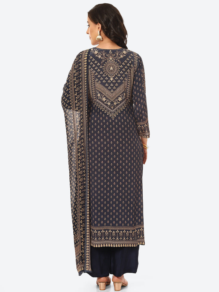 Digital Printed Crepe Kurta With Palazzo &amp; Georgette Dupatta